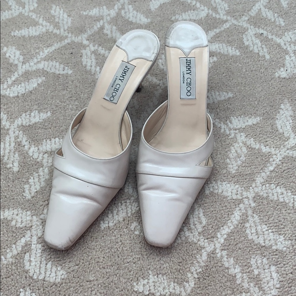 Jimmy Choo Women's Ivory Leather Slip-On Mules